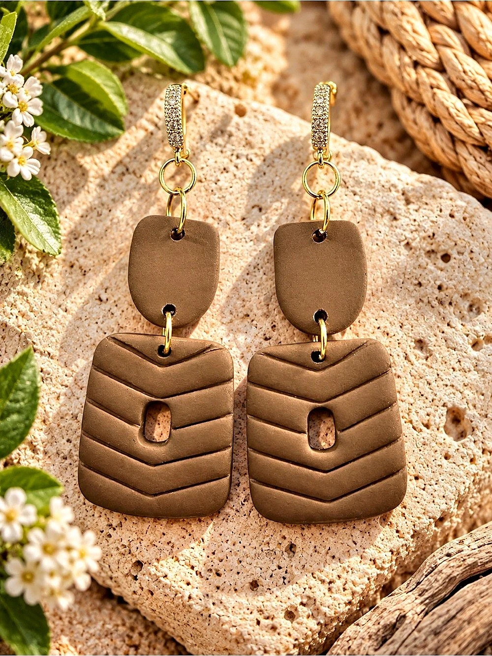Brown & Gold Geometric Drop Earrings